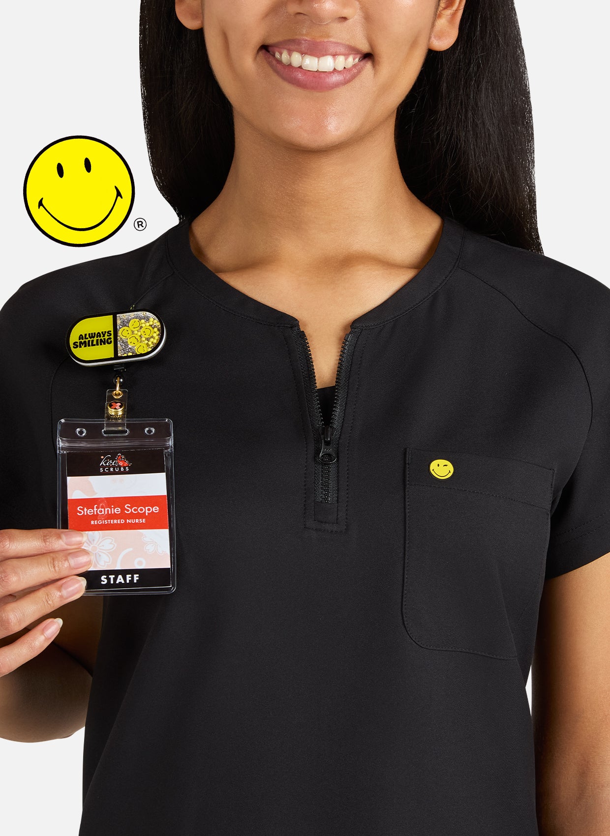 Blouse Médicale Koi Smiley Monde Enthousiaste - Noir