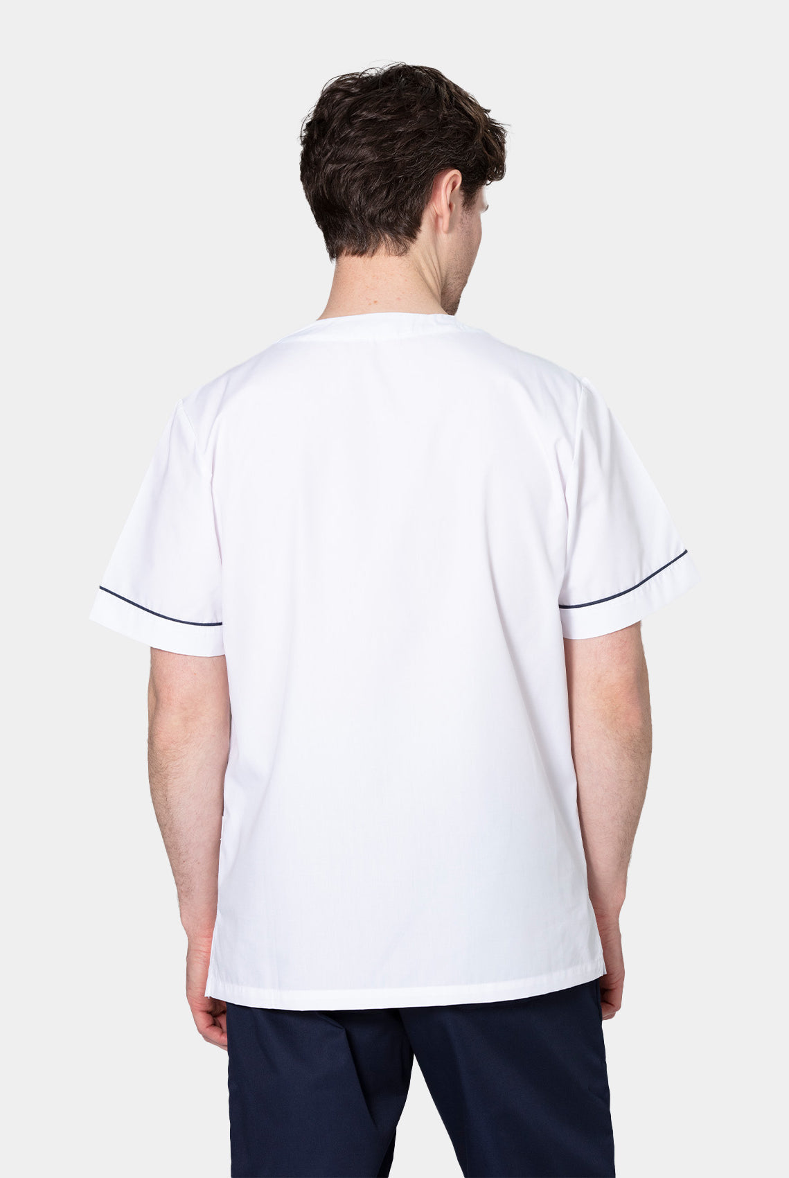 Blouse médicale HappyFIT Alex - blanc (bordure bleu marine) - dos