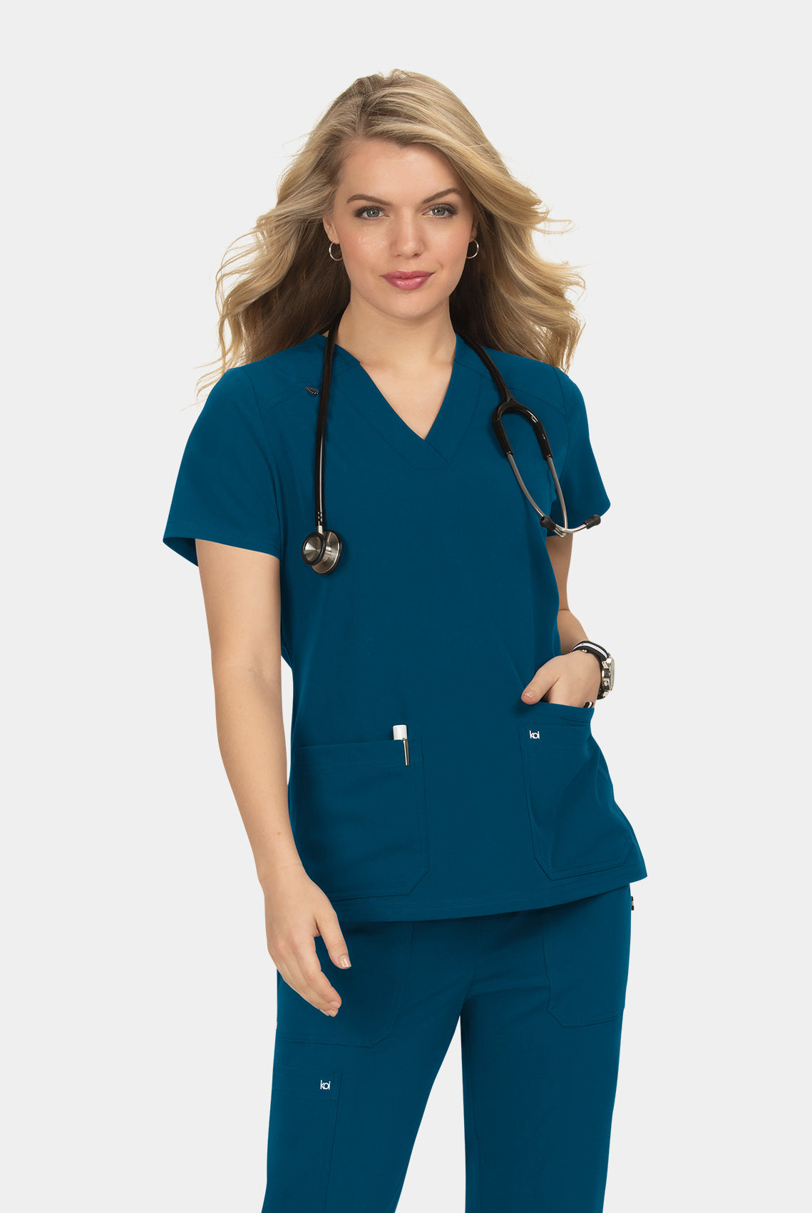 Blouse médicale femme Koi Next Gen Agitation et passion bleu caraibes