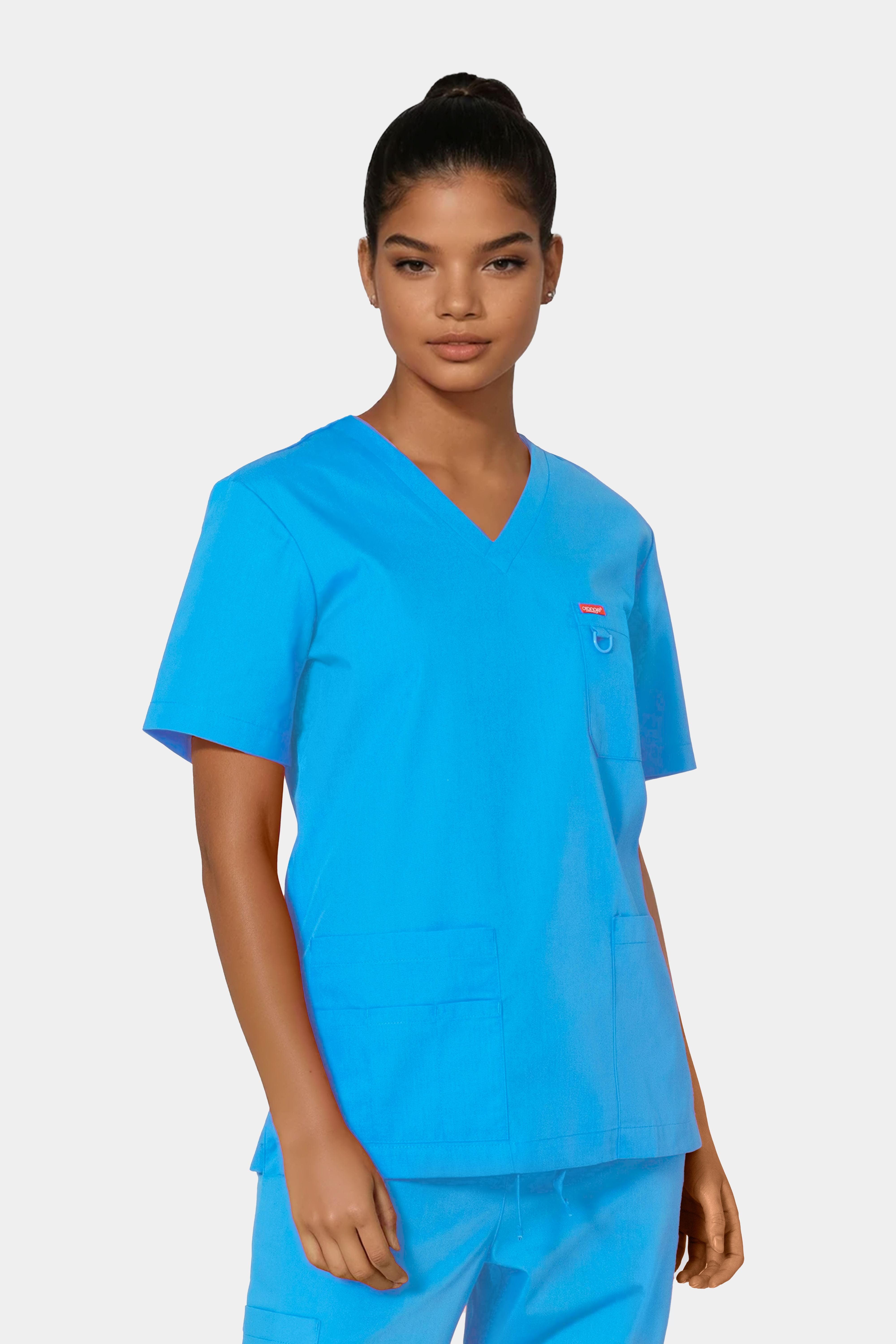 Femme portant une blouse médicale unisexe Orange standard Balboa - Bleu Electrique