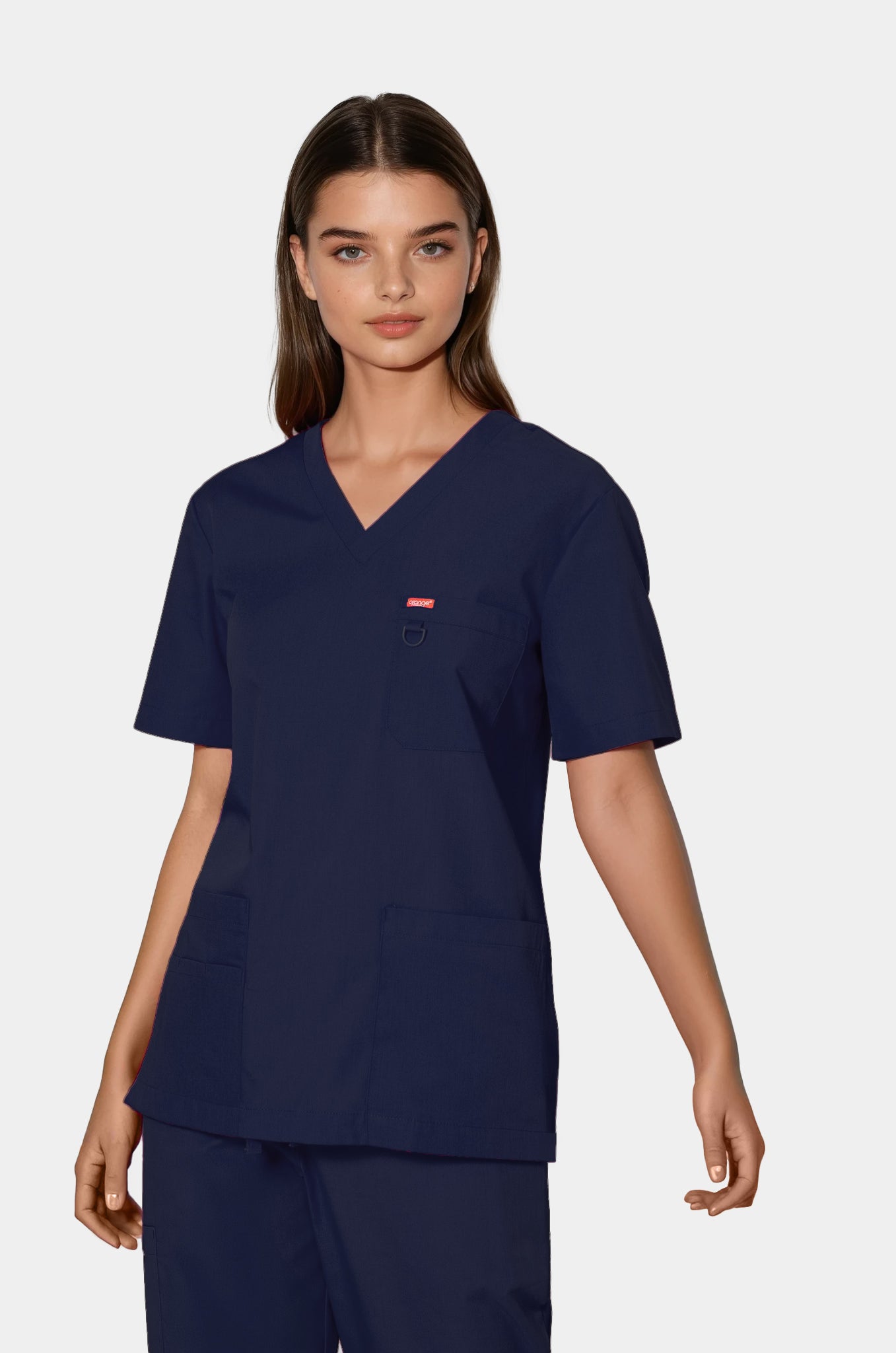 Femme portant une blouse médicale unisexe Orange standard Balboa - Bleu Marine