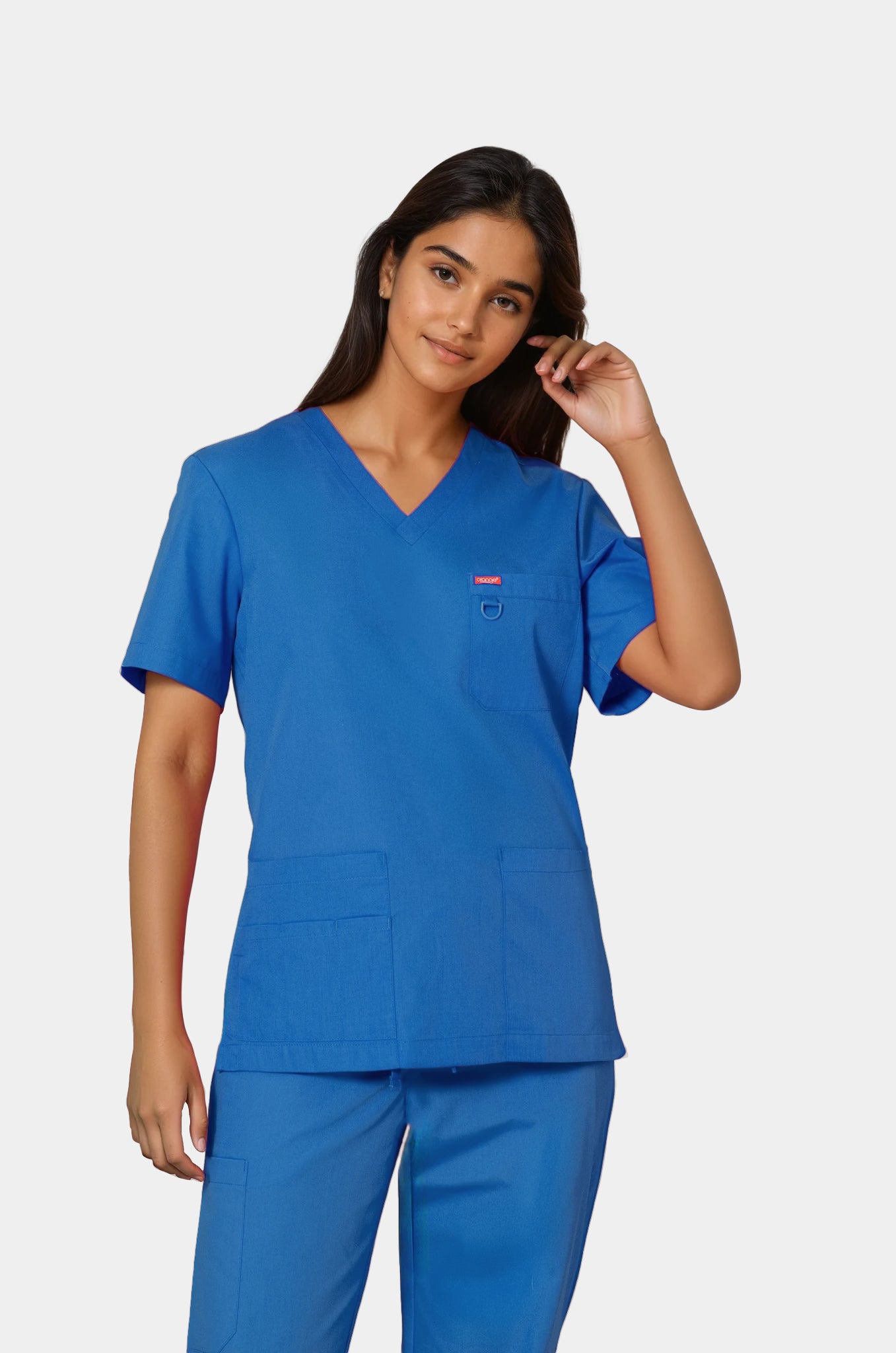 Femme portant une blouse médicale unisexe Orange standard Balboa - Bleu Roi