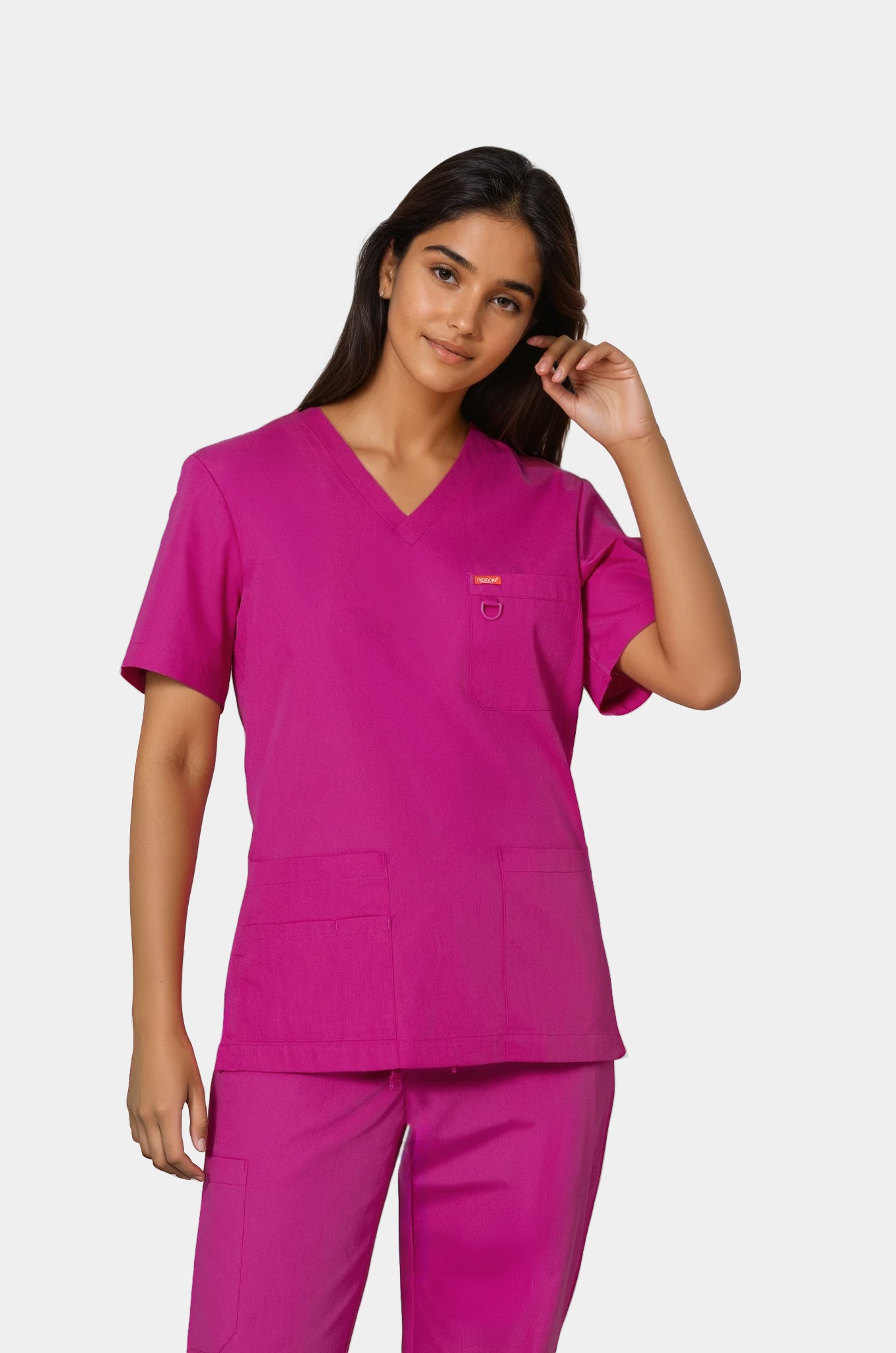 Femme portant une blouse médicale unisexe Orange standard Balboa - Fierce Fuschia