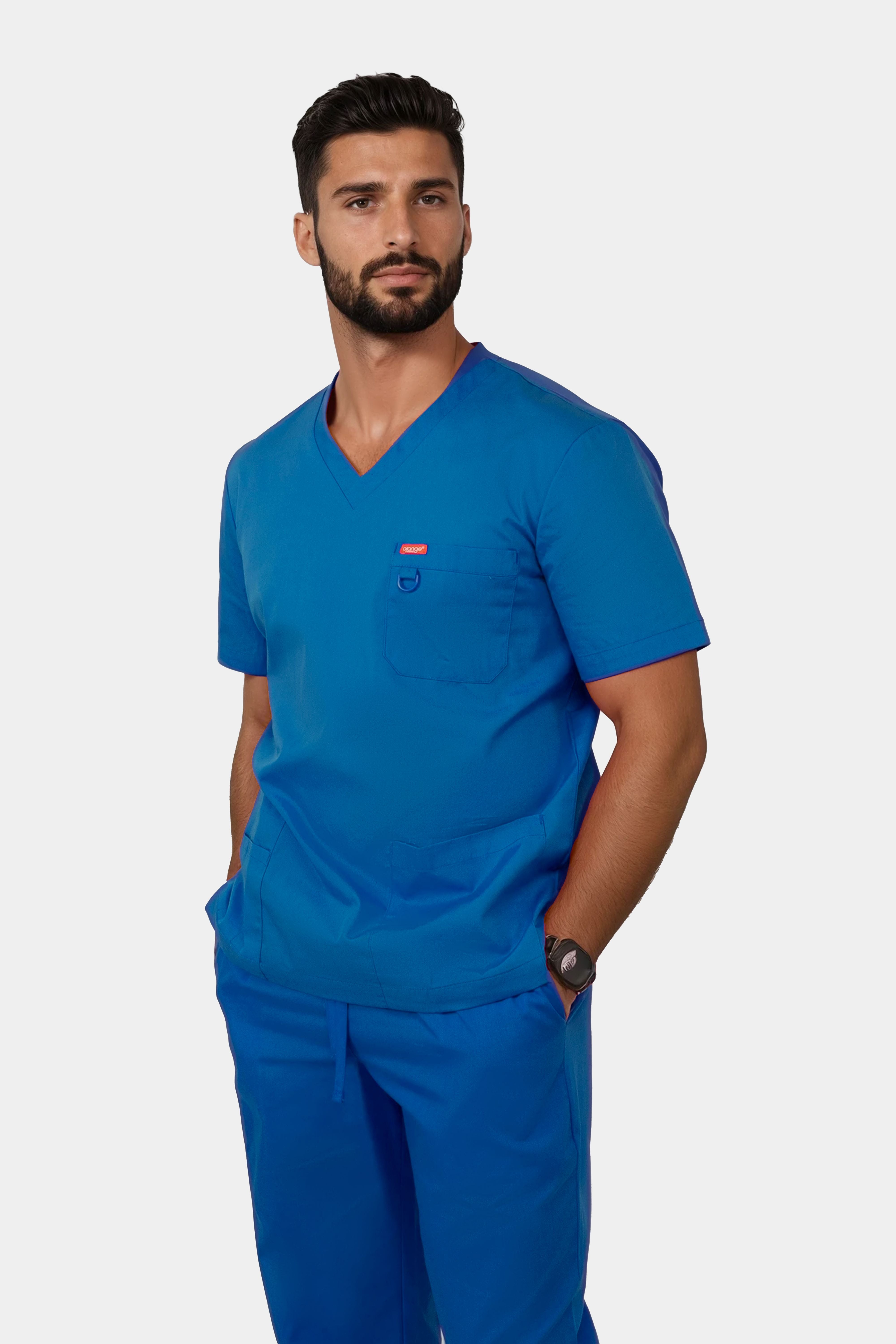 Homme portant une blouse médicale unisexe Orange standard Balboa -Bleu Roi