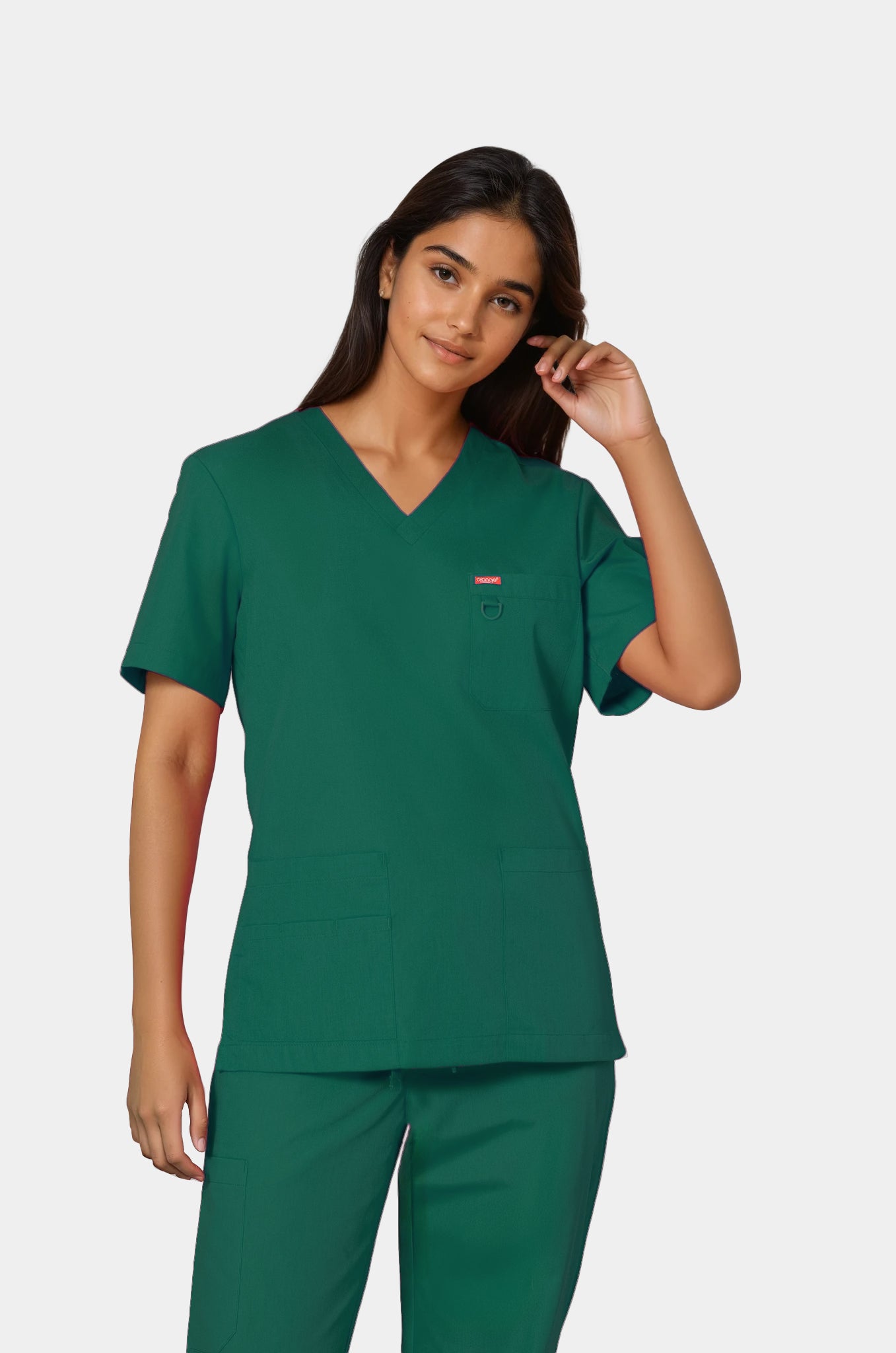 Femme portant une blouse médicale unisexe Orange standard Balboa - Vert Forêt