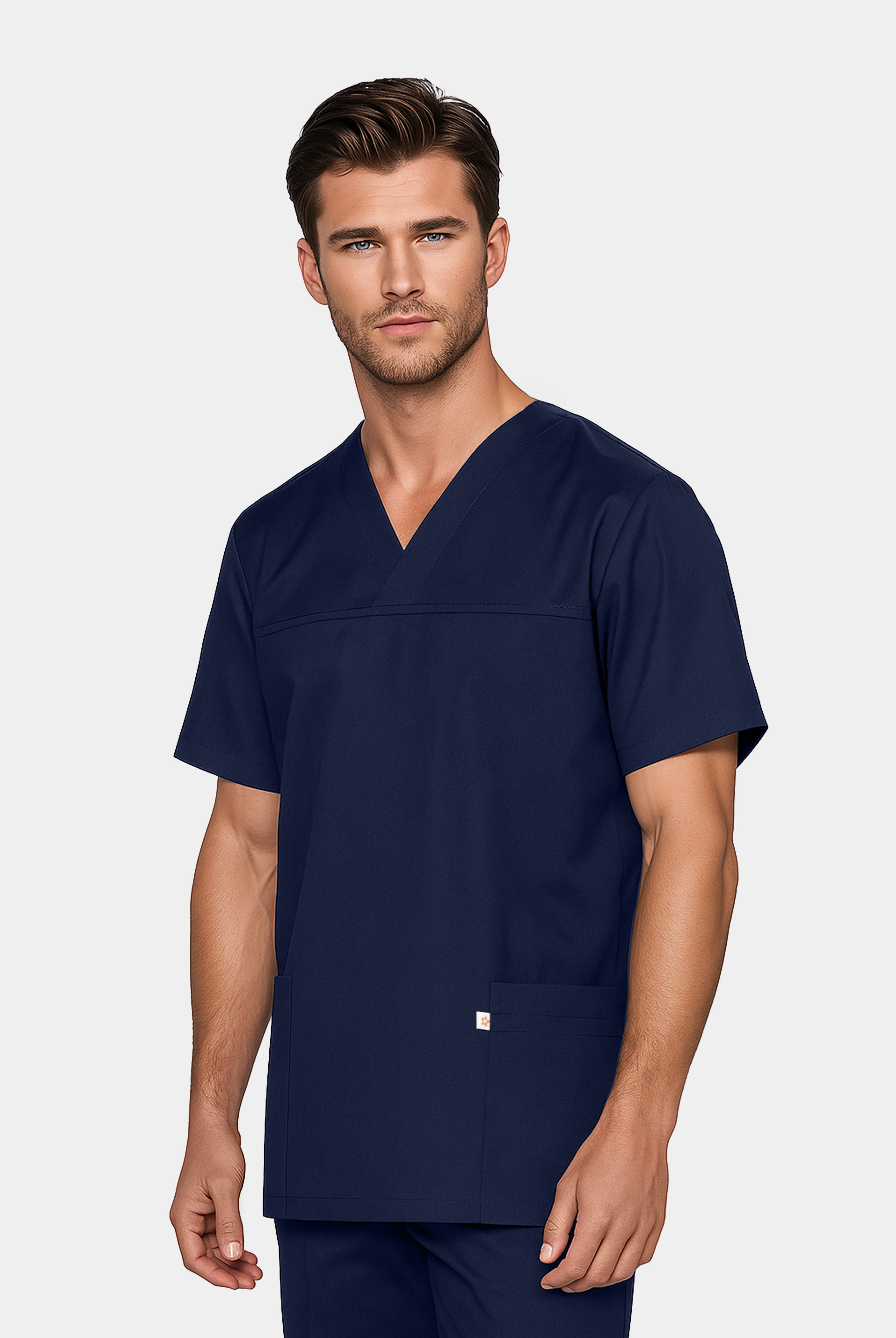 Homme portant une blouse médicale unisexe happyfit - Bleu Marine