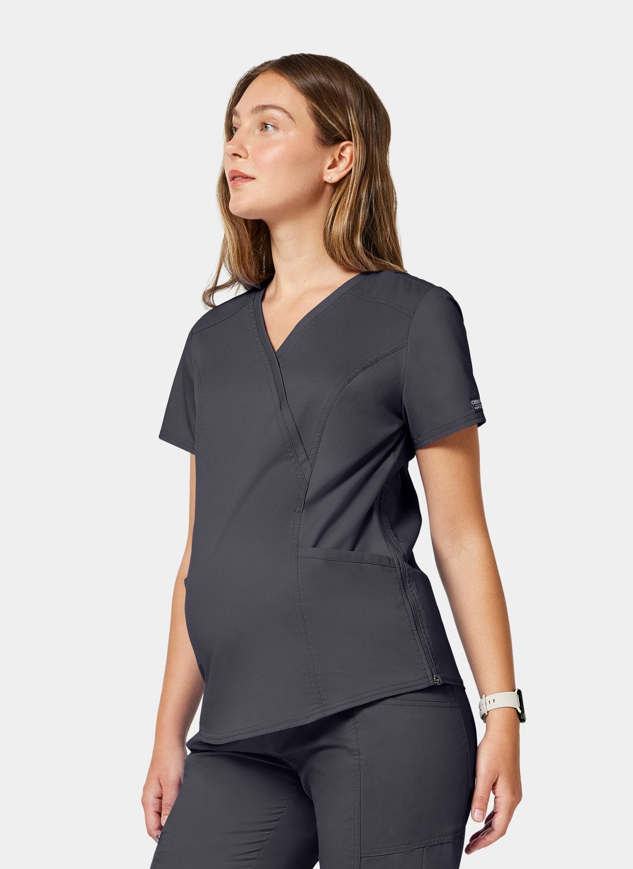 Blouse médicale femme maternité étain côté gauche