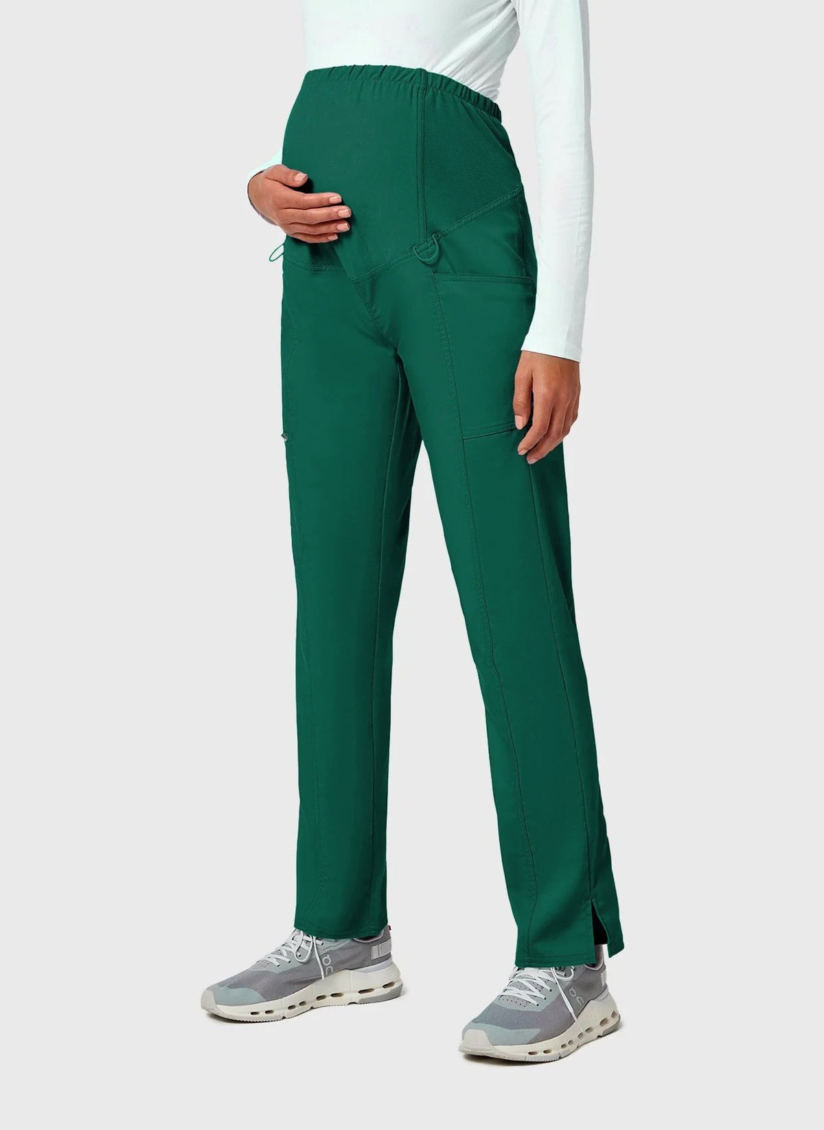pantalon maternite cherokee revolution vert foret face main sur le ventre