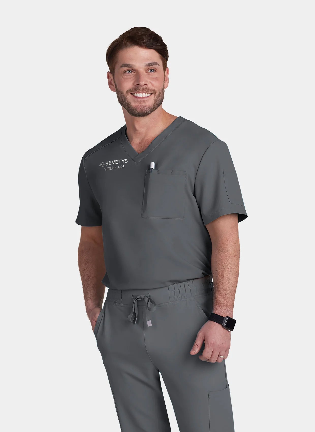 Blouse médicale homme koi Cureology Arthro Étain - Logo Blanc SEVETYS + Texte 