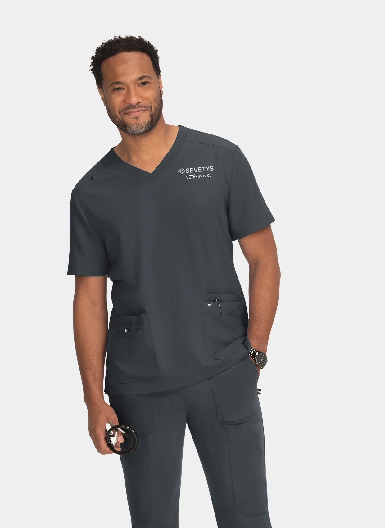 Blouse médicale homme Liberté Anthracite - Logo Blanc SEVETYS + Texte 