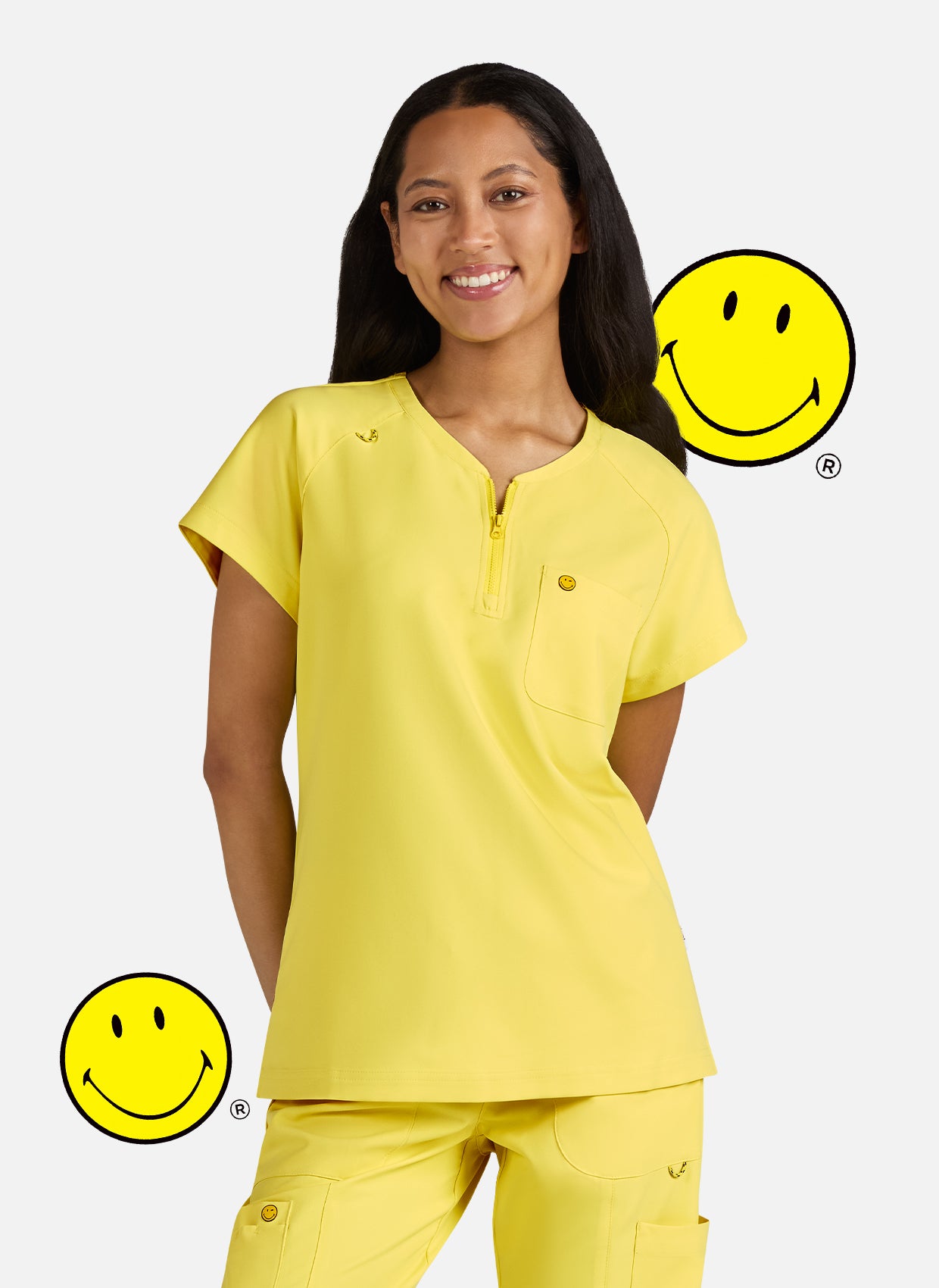 Blouse Médicale Koi Smiley Monde Enthousiaste - Loving Yellow