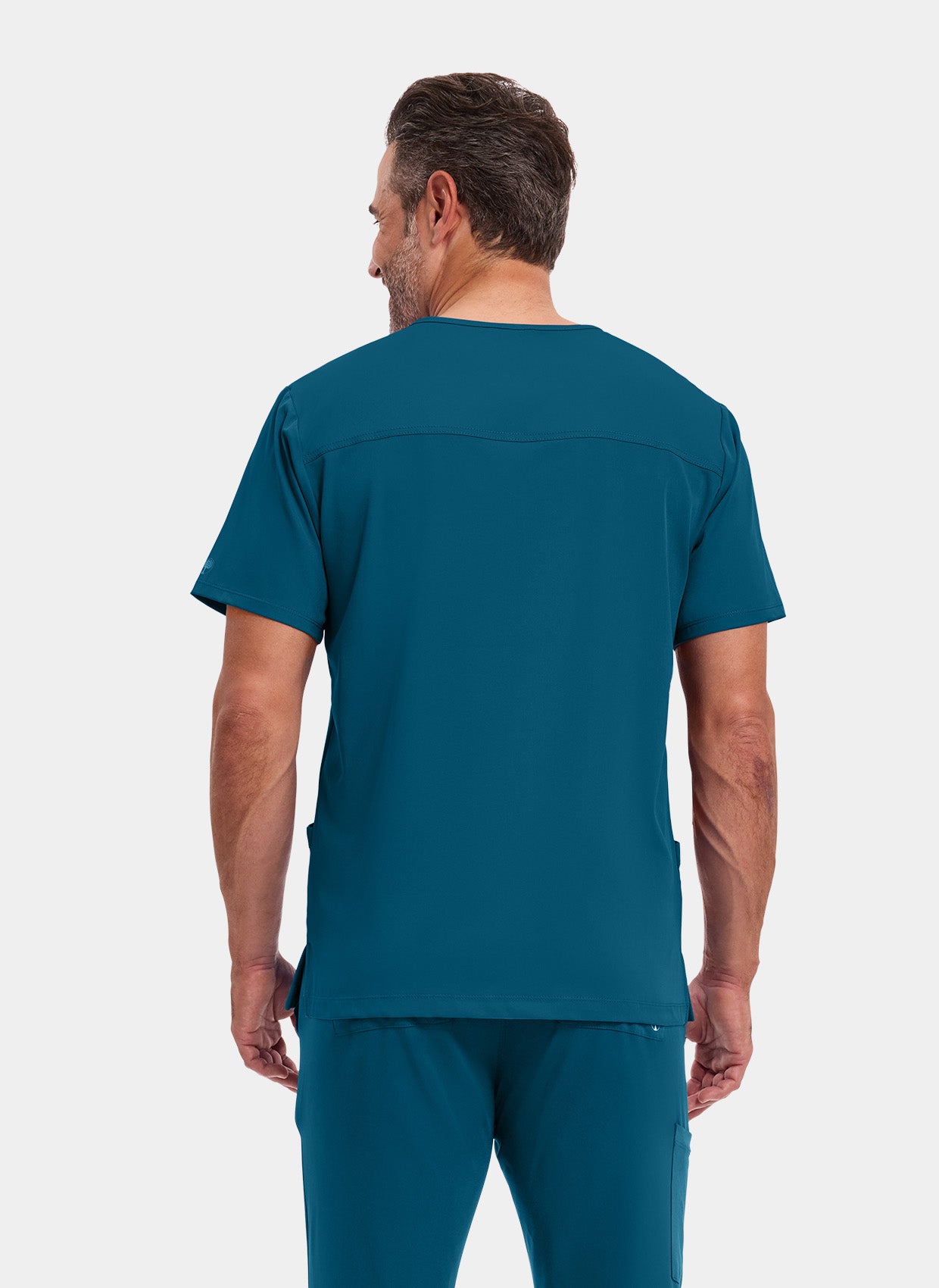 homme de dos portant une blouse  médicale Healing Hands Matthew bleu Caraïbe 