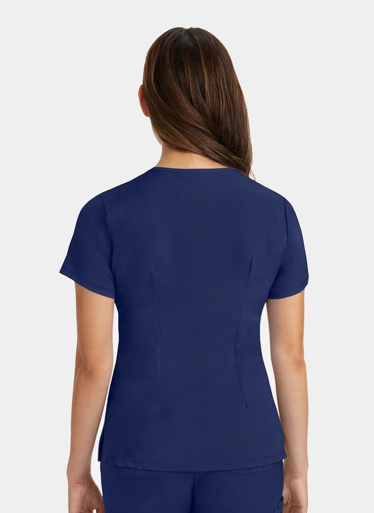 Femme de dos portant une blouse  médicale Healing Hands Monica bleu marine 