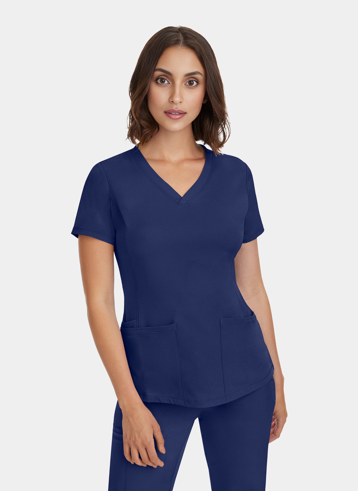 Femme portant une blouse  médicale Healing Hands Monica bleu marine 