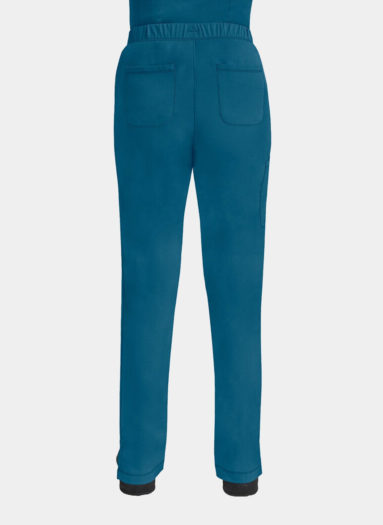 Femme de dos portant un pantalon médical Healing Hands Rebecca bleu Caraïbe 