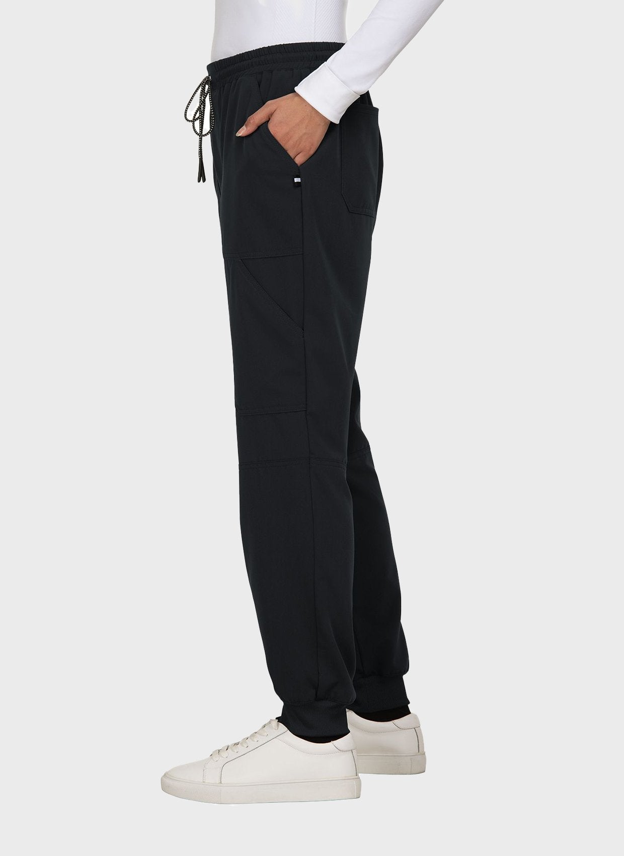 Pantalon médical femme Koi Next Gen Bonnes ondes noir vue trois quarts