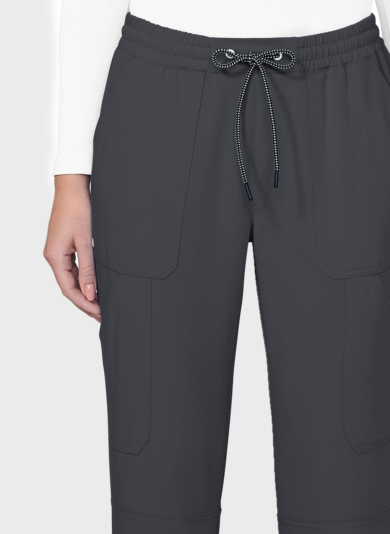 Pantalon médical femme Koi Next Gen Bonnes ondes anthracite gros plan