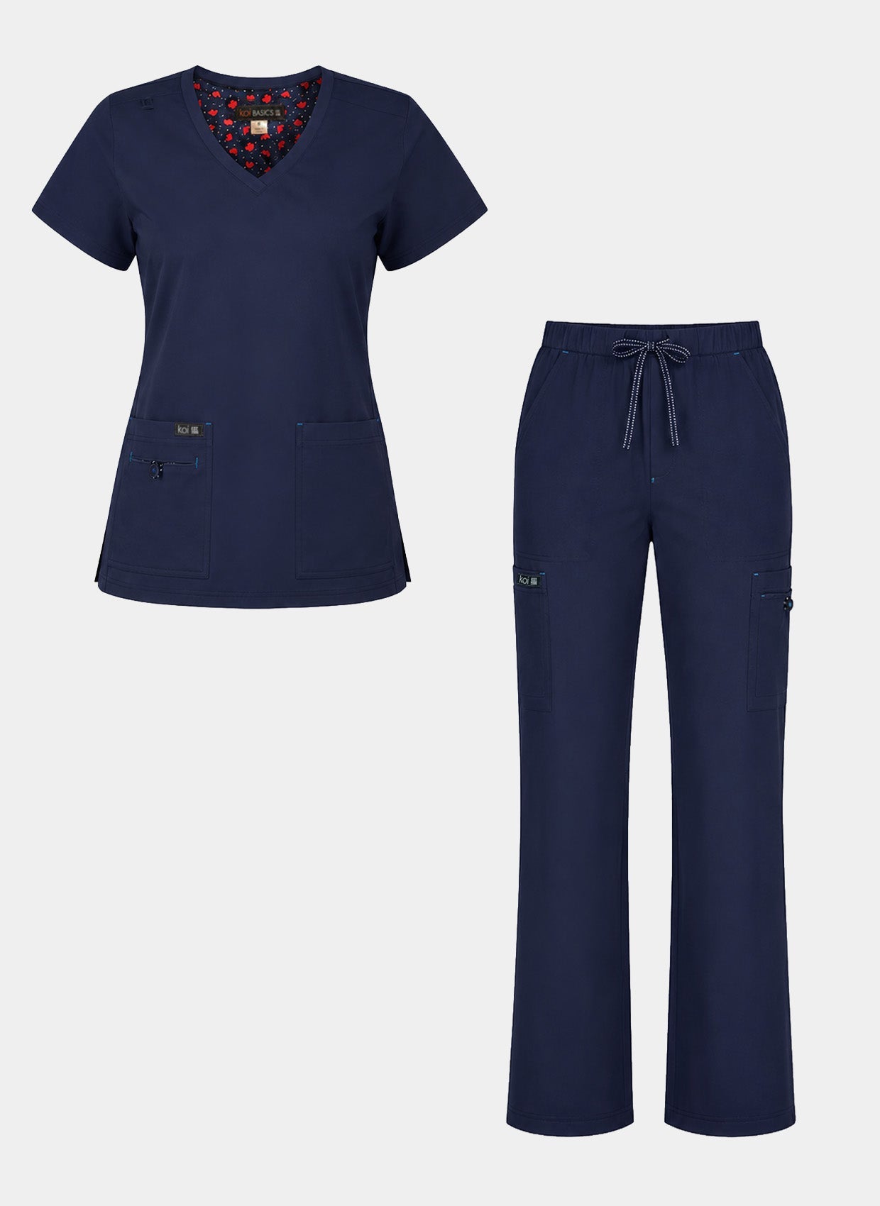 Ensemble médical femme Koi Basics Becca + Holly - Bleu marine, porté