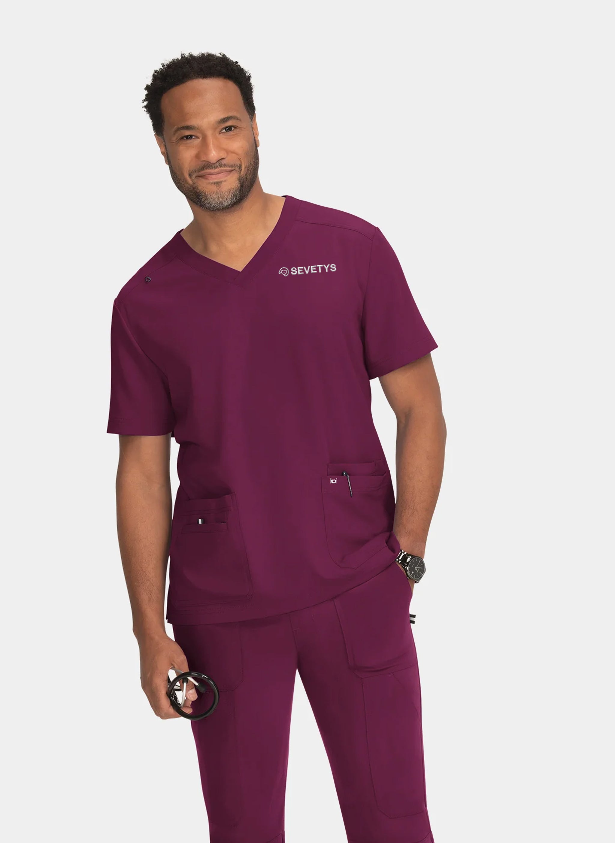 Blouse médicale homme Liberté Bordeaux - Logo Blanc SEVETYS