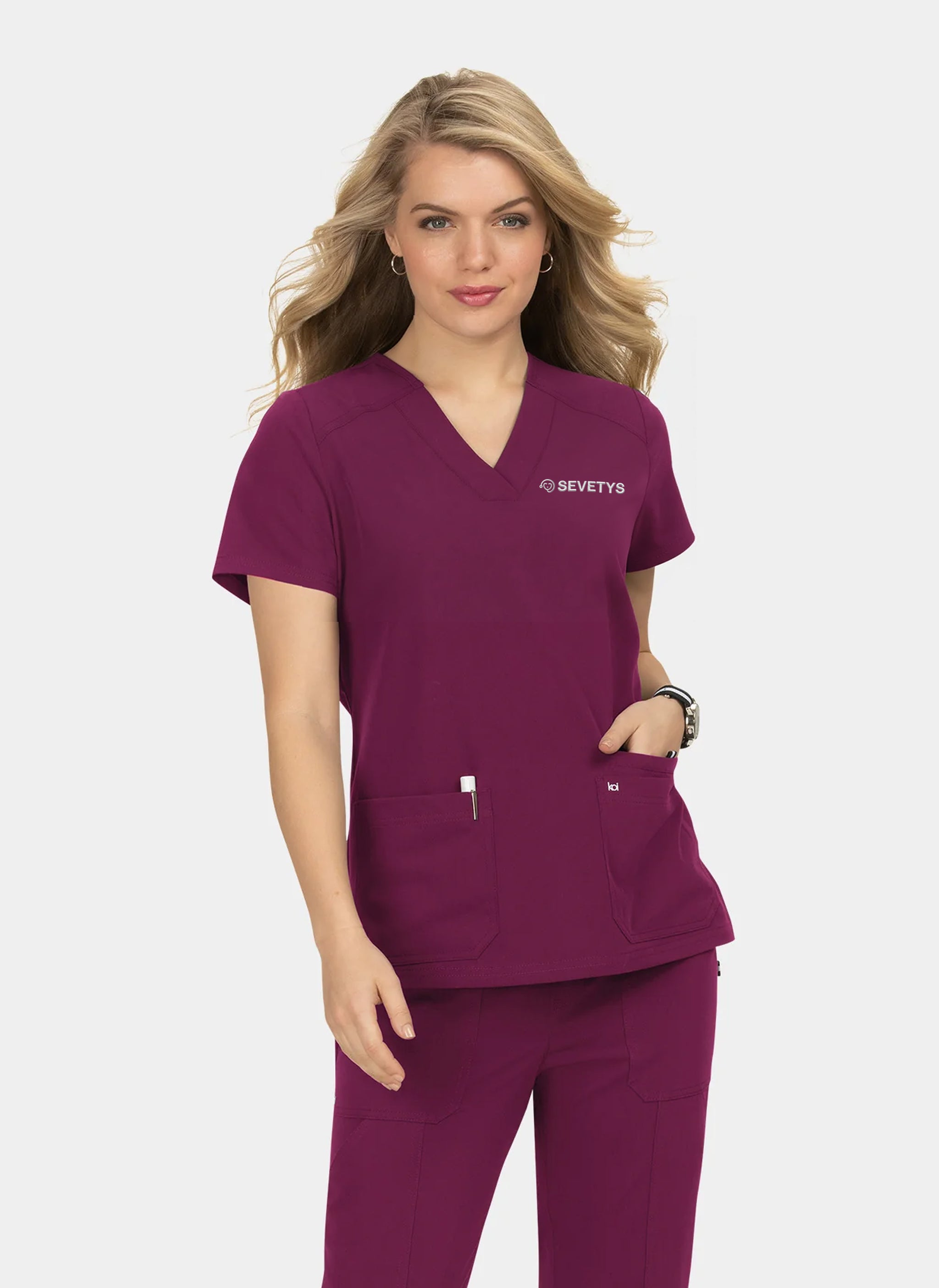 Blouse médicale femme Agitation et passion Bordeaux - Logo Blanc SEVETYS