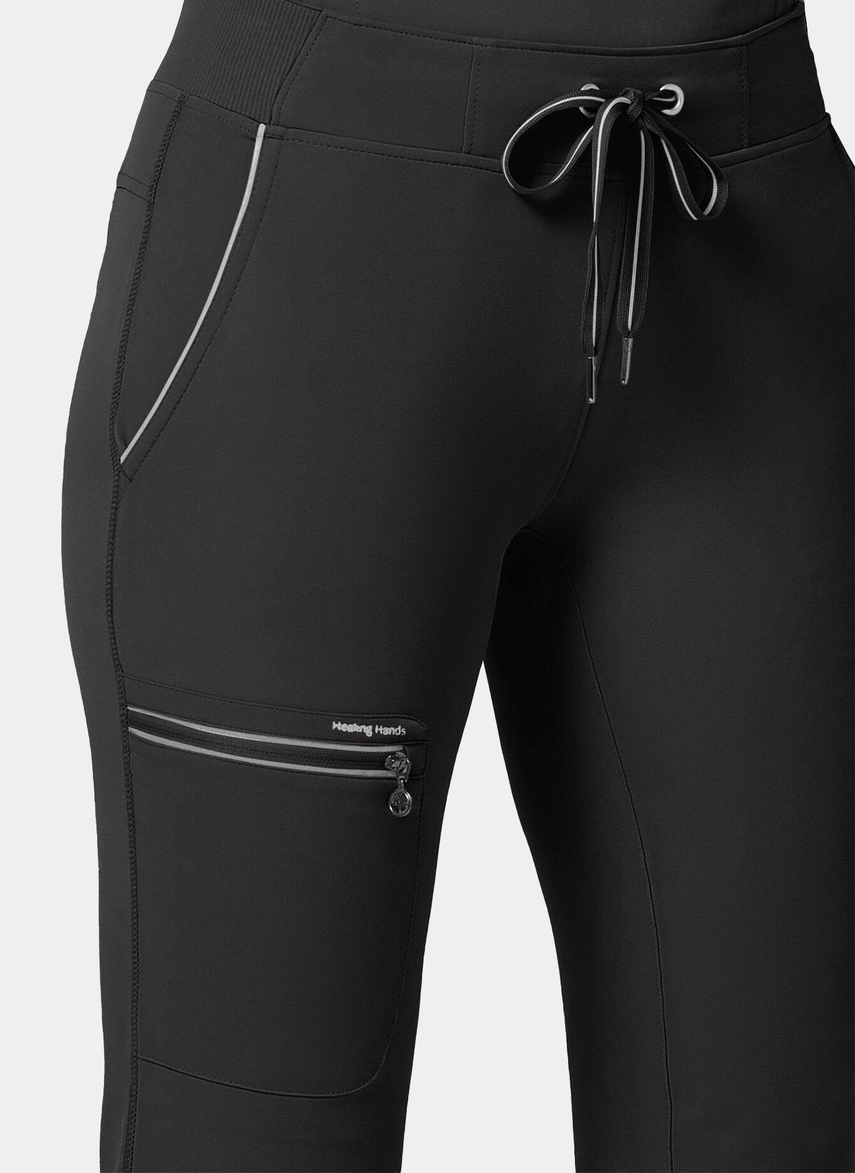 Details du pantalon médical femme Nisha noir de face