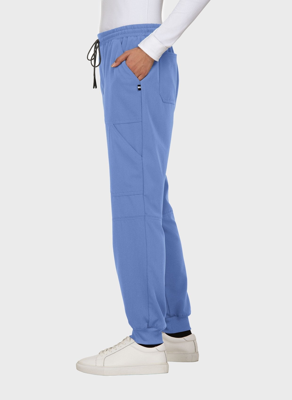 Pantalon médical femme Koi Next Gen Bonnes ondes bleu ciel vue trois quarts