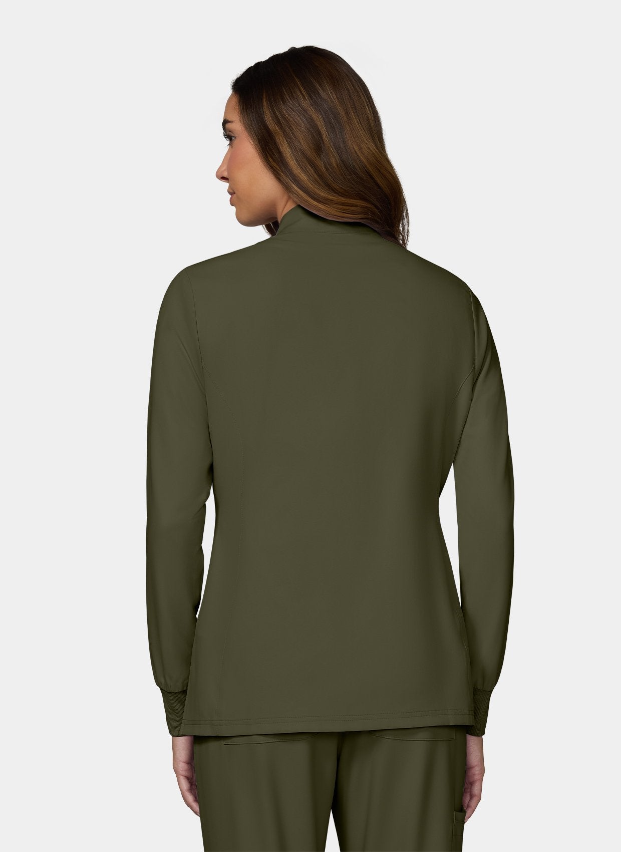 Femme arrière avec veste coupe vent olive